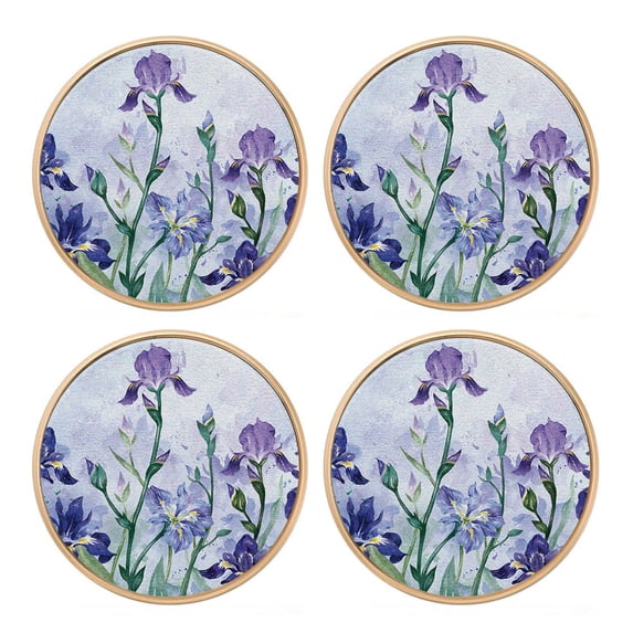 WIRESTER Heavy Duty 4pcs Set Round Cabinet Drawer Knobs Decorative Wall Hanging Hooks for Home Bathroom Bedroom Kitchen, 1.26 inch Diameter Round Cabinet Knob - Irises Flowers