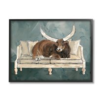 Stupell Industries Longhorn Bull Laying Living Room Couch Green Gray, 14 x 11, Design by Cindy Jacobs