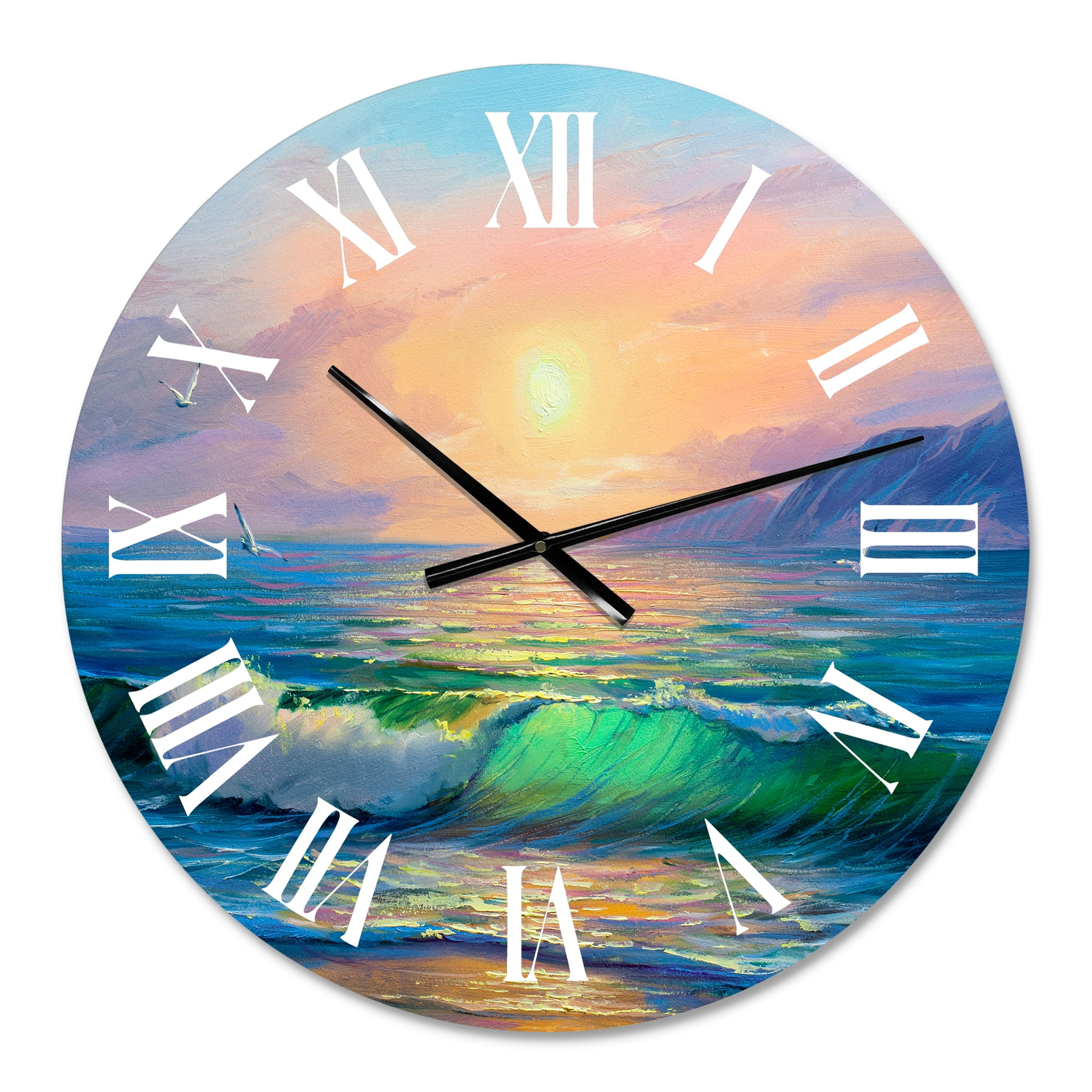 Designart 'Blue Waves Breaking At The Beach V' Nautical & Coastal Wall Clock