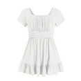 thumbnail image 5 of Gubotare Robe pour Adolescentes Filles Été Robes à Bretelles Fluide à Étages Froncée Smockée Dos Décontractée de Plage Robe d'Été Taille 12-13 (Blanc, 12-13 Ans), 5 of 5