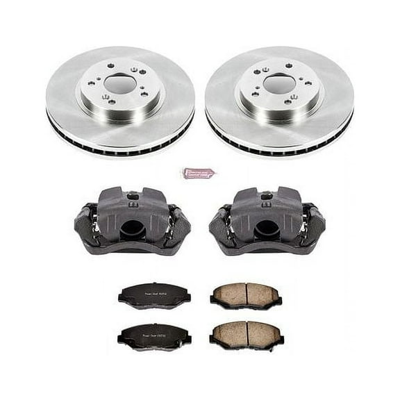 PowerStop Front Stock Replacement Brake Pad and Rotor Kit with Calipers Fits: HONDA Select Models KCOE2302