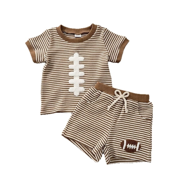 Tiijoy Boys Outfits Football Striped Cotton Short Sleeve T-Shirt Shorts Set, Sizes 12-18M
