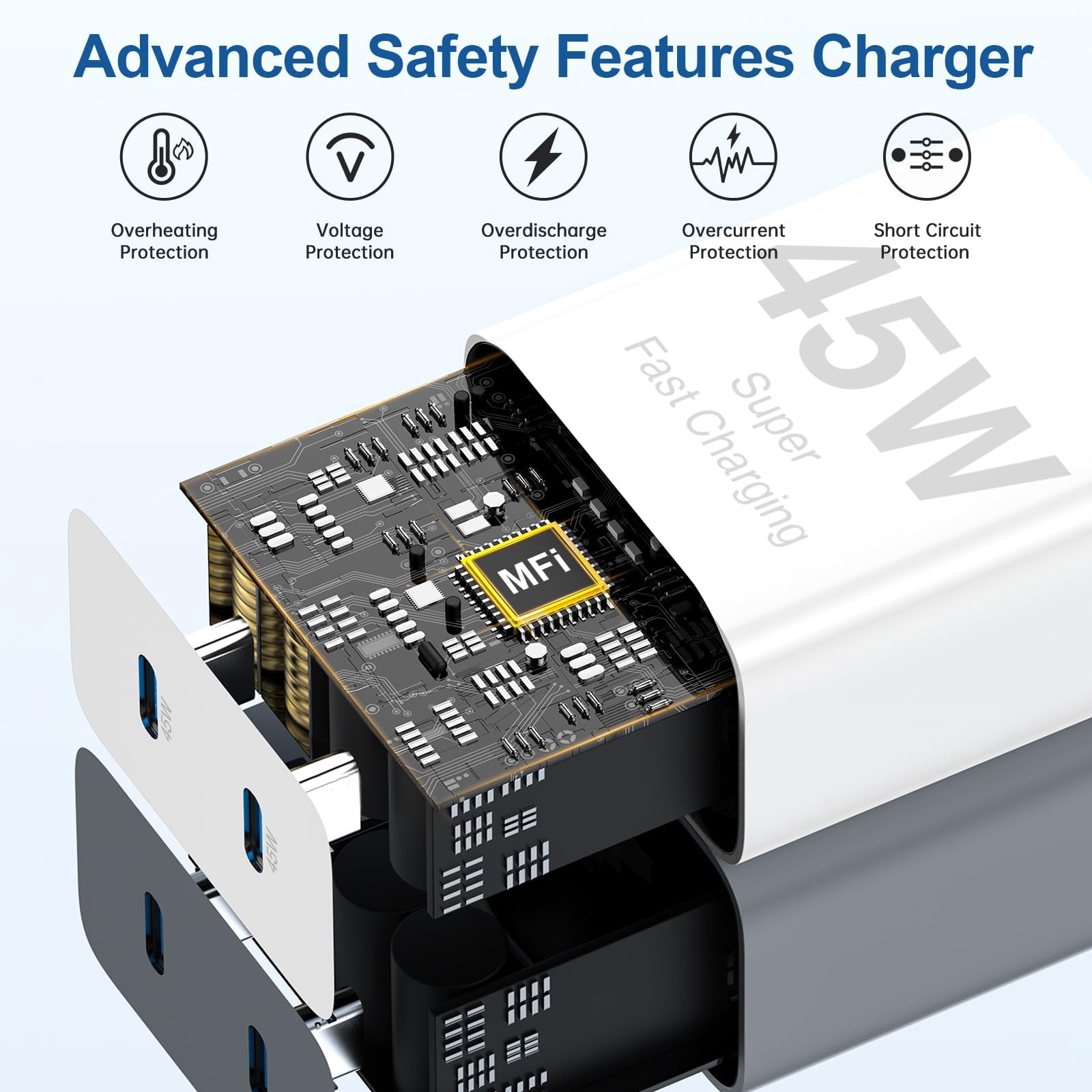 LujingZ Apple iPhone 17 16 15 Dual Port 45W USB-C PD Fast Charger Block with 6ft and 10ft Type C to C Cable Cord Mixed Length Compatible with iPhone Pro Max Pro Air Plus iPad Mini Wall Plug Cube Br