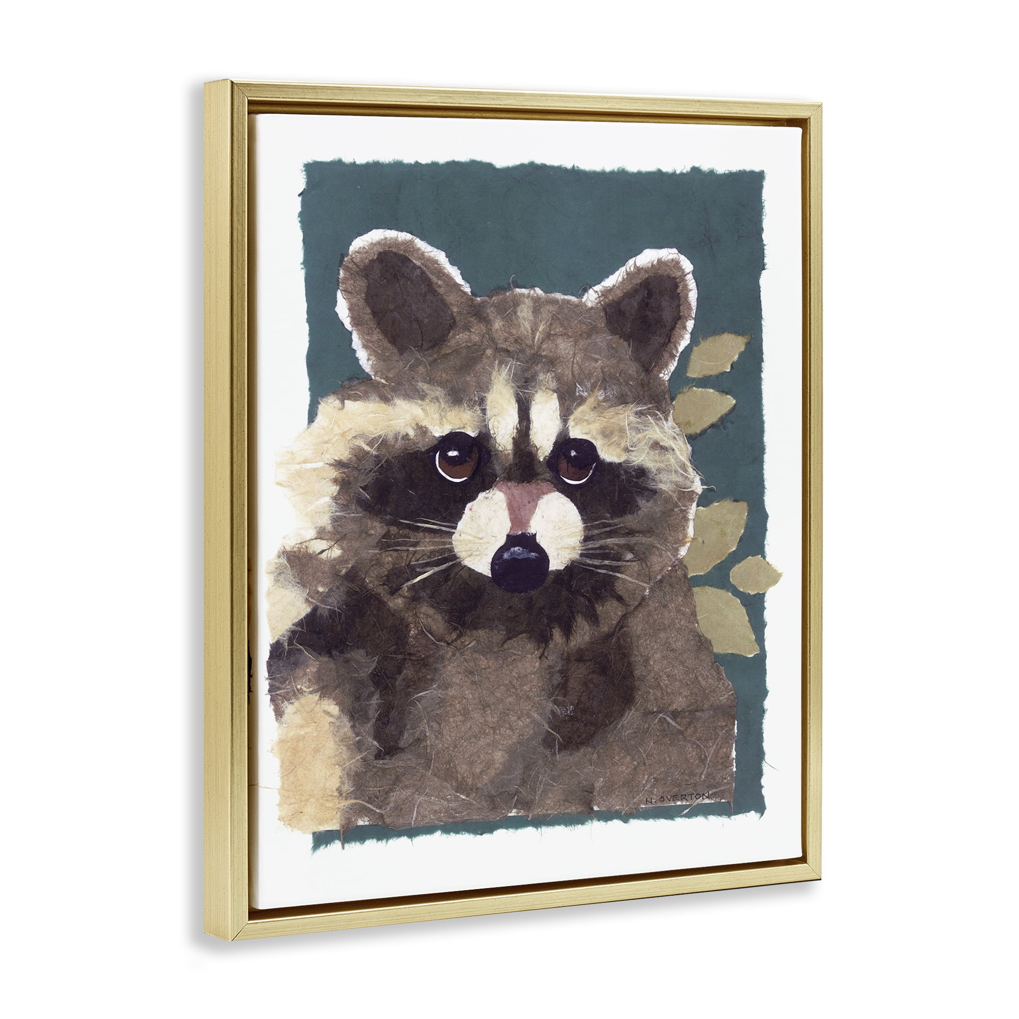 Stupell Industries Forest Animal Raccoon Animals & Insects Painting Gold Floater Framed Canvas Art Print Wall Art, 25 x 31