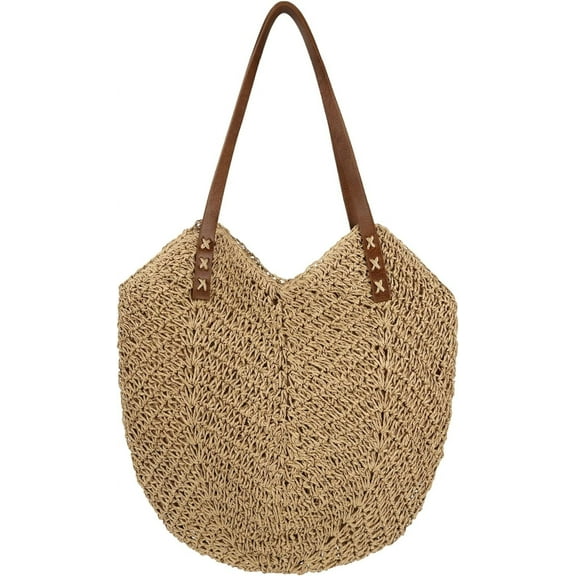 Kukuzhu Womens Large Straw Tote Bag Handmade Woven Beach Shoulder Bag Top Handle Purse for Summer