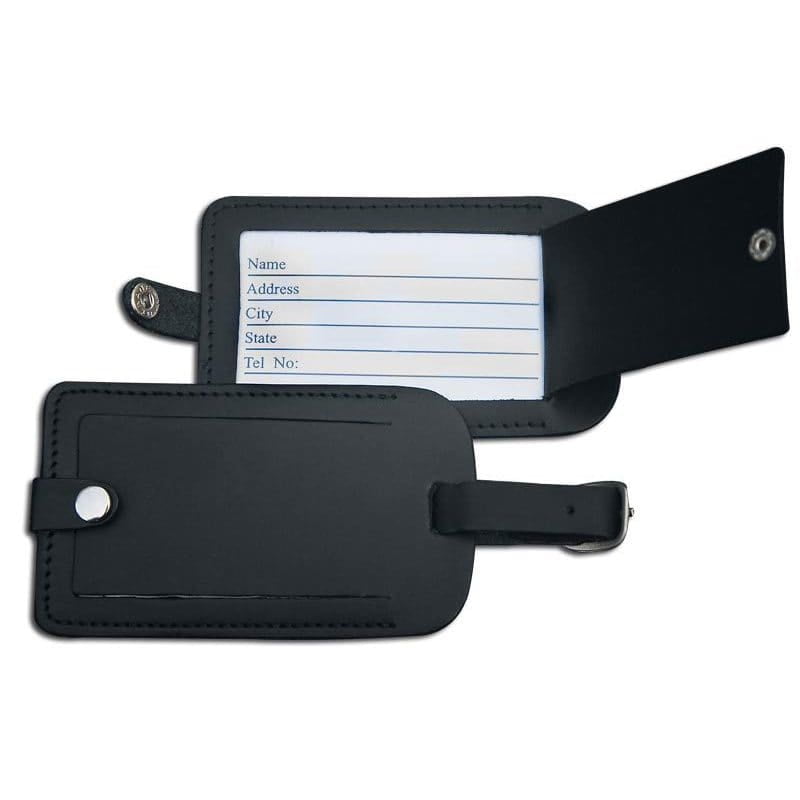 black leather luggage tags