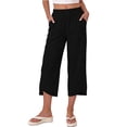 thumbnail image 3 of Hurxie Capris Pants for Women Cotton Linen Sweatpants Casual Summer Straight Wide Leg Loose Drawstring Elastic Trouser Black,S, 3 of 7