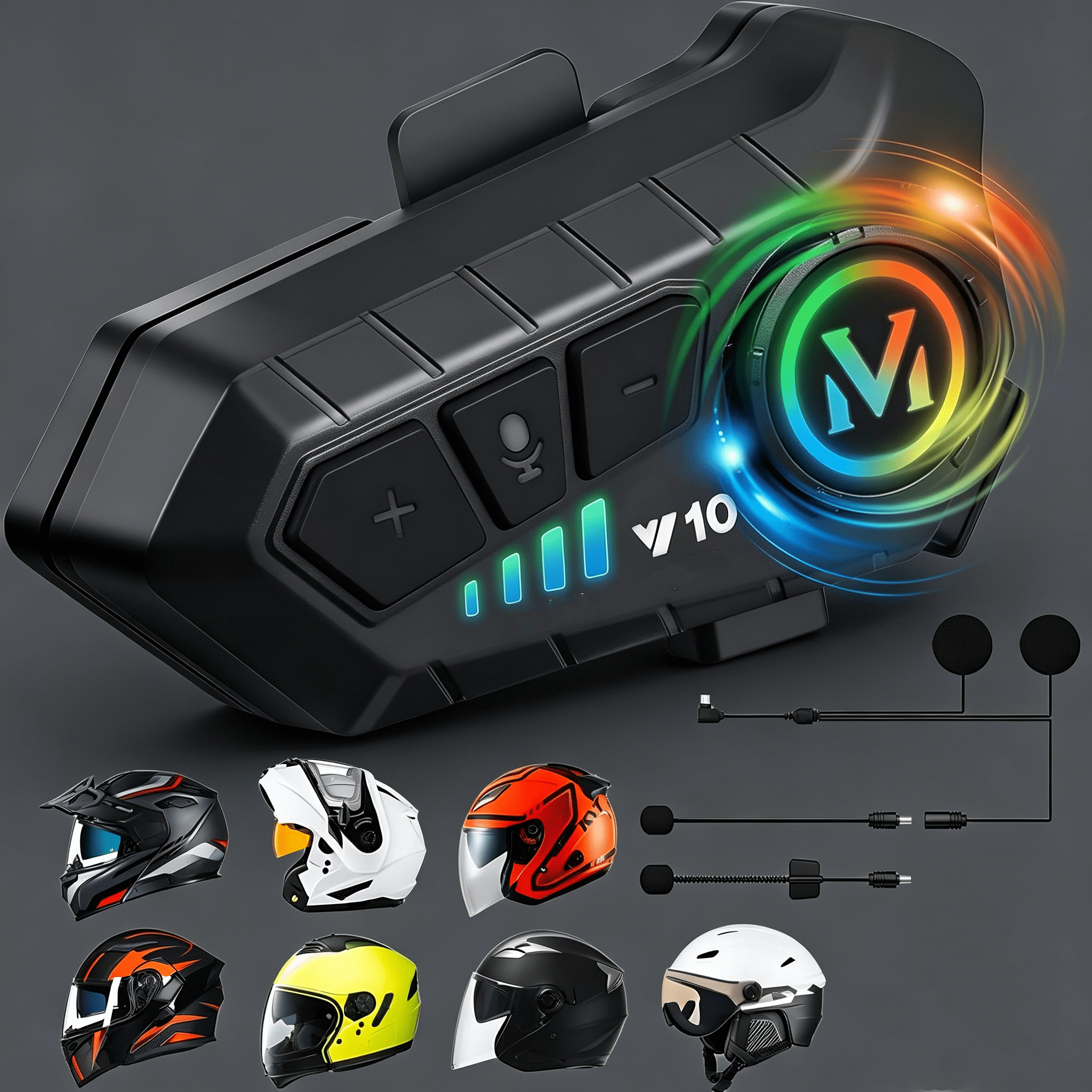 GJX 2026 New Motorcycle Helmet Bluetooth Headsets with 2 Microphones,Ipx6 Waterproof,Compatible with All Helmets for Riding,Touring,Commuting,Off-Road