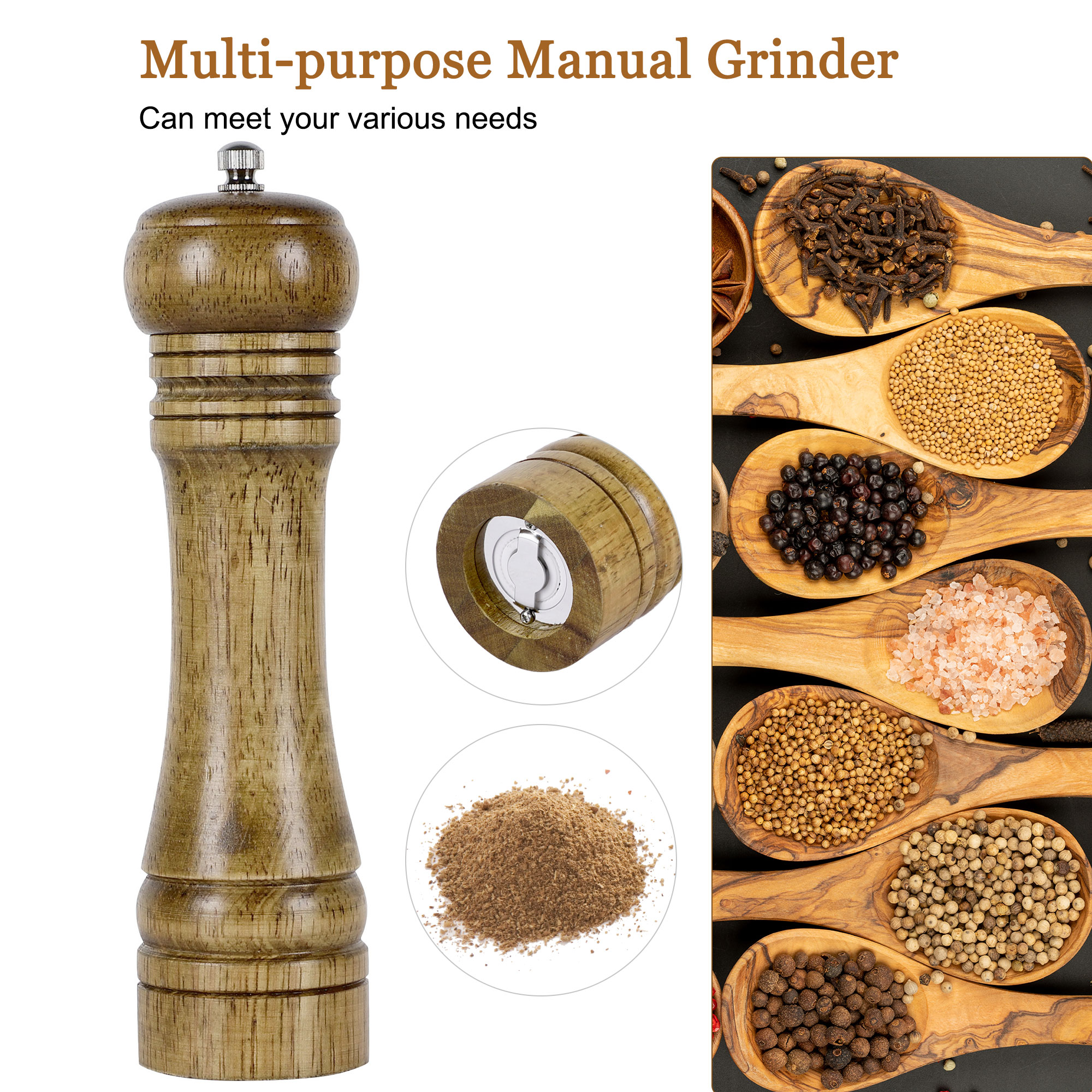 Unique Bargains Wooden Hand Crank Twist Salt Spice Container Mill