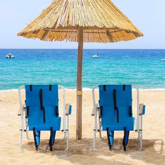 Ktaxon 2 Pack Backpack Beach Chair Folding Portable Chair Blue Solid Construction Camping Blue