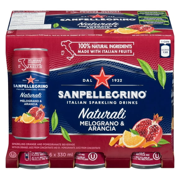 San Pellegrino Naturali Melograno & Arancia Sparkling Orange and Pomegranate Beverage 6 x 330mL, 6 x 330mL