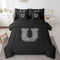 Feelyou Cartoon Letter U Bedding Comforter Set 7pcs for Kid, Buffalo Monogrammed Queen Bedding Sets, Square Geometric Reversible Queen Sheet Sets, Breathable Home Decor