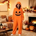 thumbnail image 2 of LILIYA Pumpkin Print Onesie, Warm Adult Jumpsuit, Soft Hooded Sleepwear for Men and Women, Cozy Long Sleeve Bodysuit with Pockets, Comfy Holiday Loungewear Suit, 2 of 4
