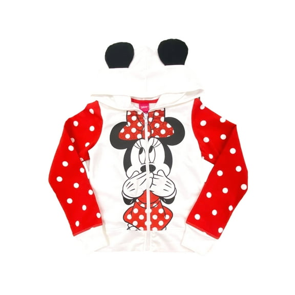 Disney Girls Minnie Mouse Red White Polka Dot Hoodie Sweatshirt S (6/7)
