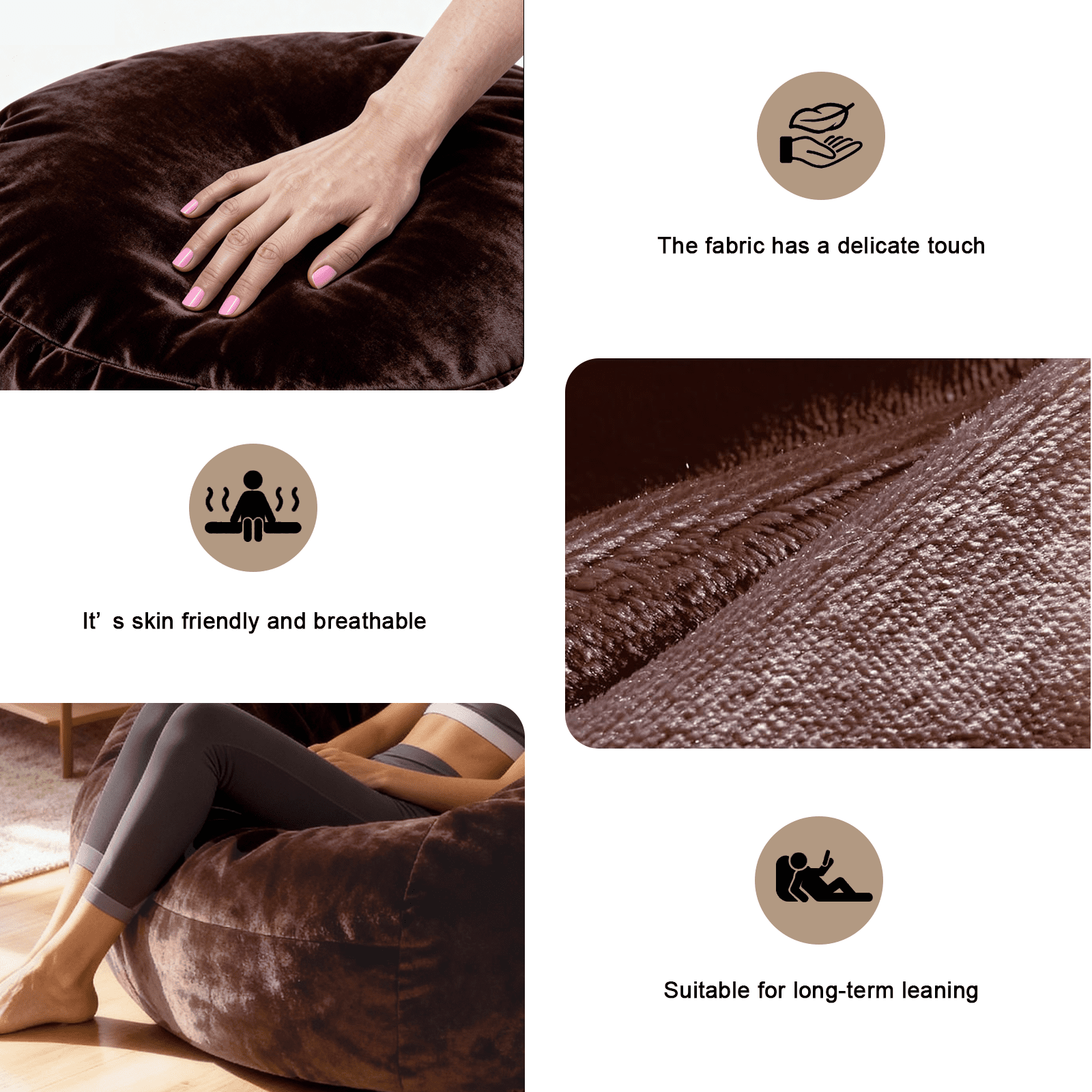 Sanae 6FT Large Bean Bag Chair, Memory Foam Sofa with Washable Suede Cover, Reinforced Zipper for Adults Kids, Reading, Living Room Bedroom, Brown