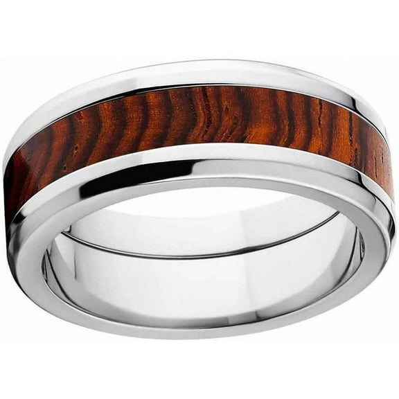 Men's Cocobolo Exotic Wood Ring Crafted in Durable Stainless Steel