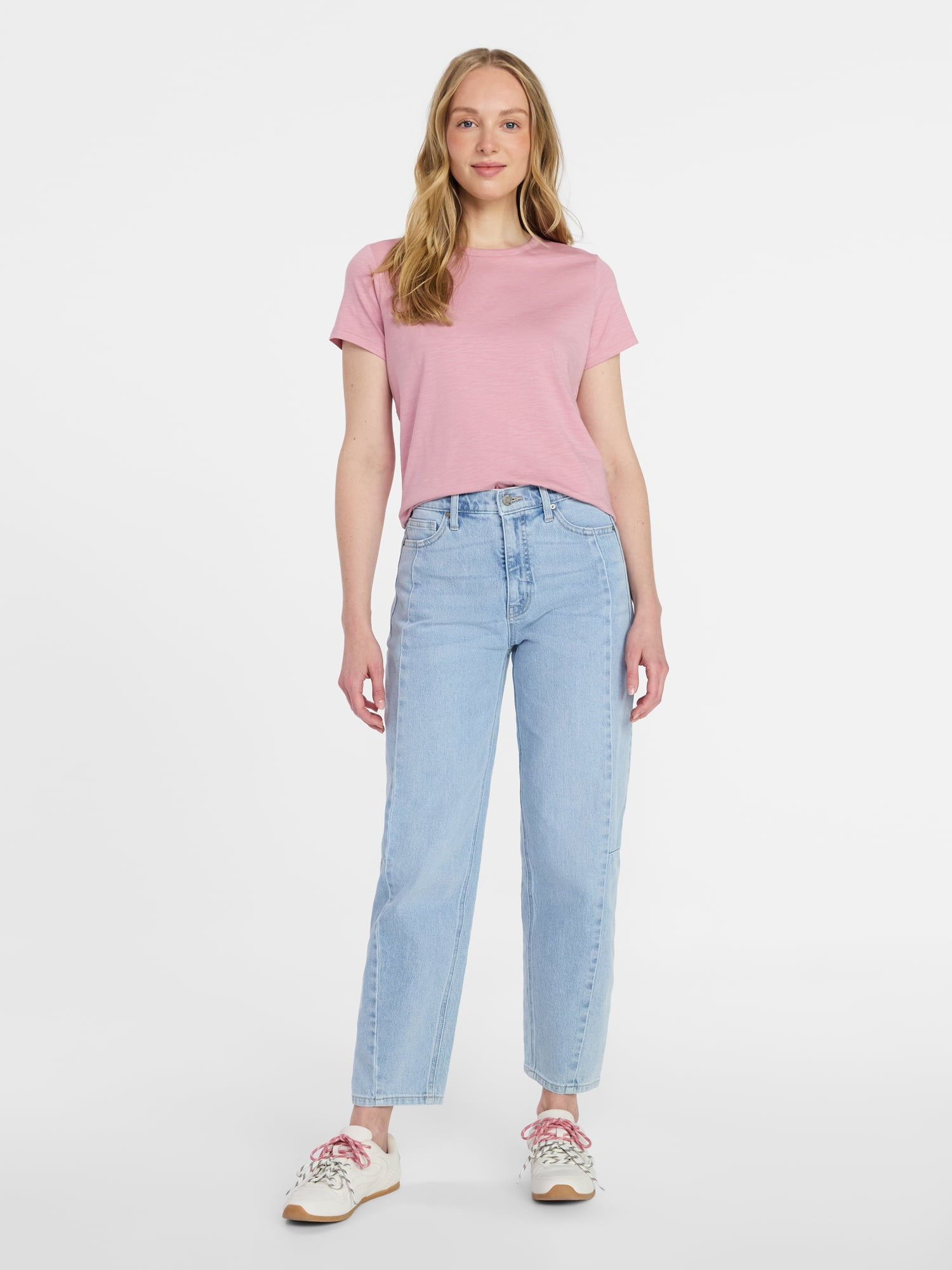 Time and Tru Women's Slub Crewneck Tee with Short Sleeves, Sizes XS-XXXL