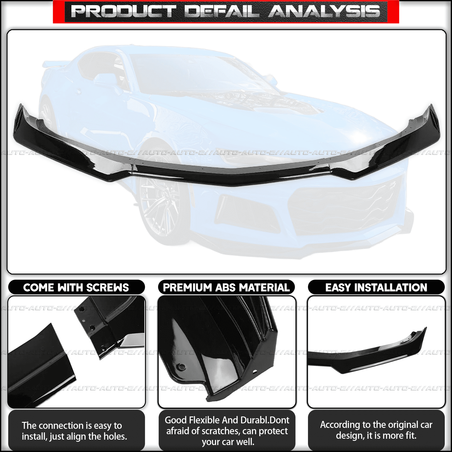 Booming up Front Bumper Lip Splitter Fit for Chevy Camaro LT/LS/RS/SS Models 2016-2023 (Will Not Fit ZL1 Bumper Models) Gloss Black