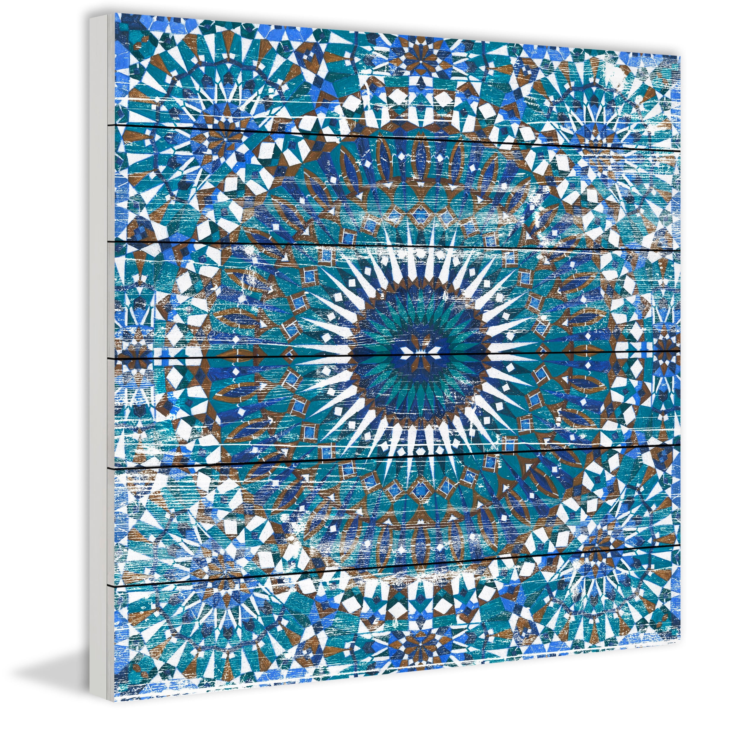 Marmont Hill Morrocan Blue White Wood Wall Art, 12" x 12"