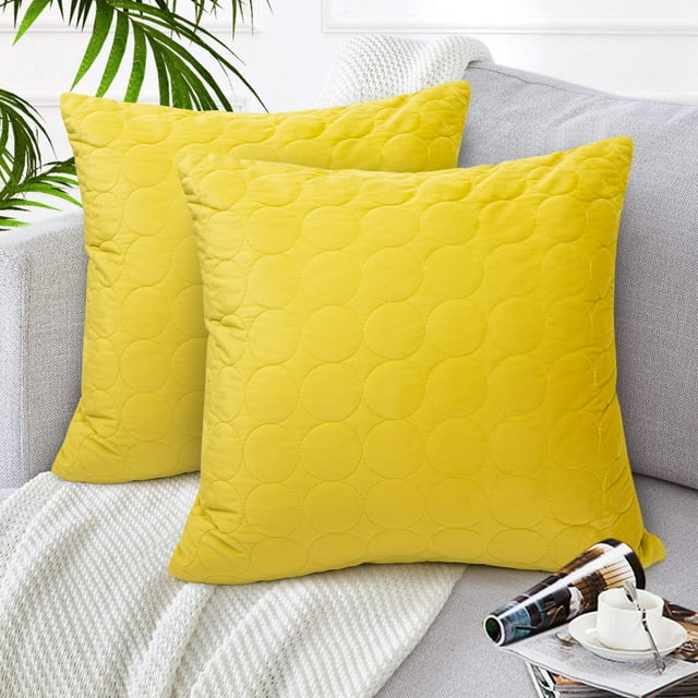 2 Pcs Velvet Quilted Throw Pillow Cover, Solid Sofa Couch Lumbar Throw ...
