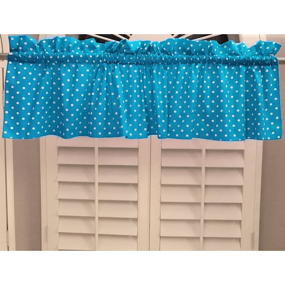 Cotton Window Valance Polka Dots Print 58 Inch Wide / Small Dots White on Turquoise