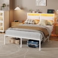 thumbnail image 2 of Satifur Full Size Bed Frame with Upholstered Headboard & Shelf, LED Lights & USB Charging Station, White, 2 of 8