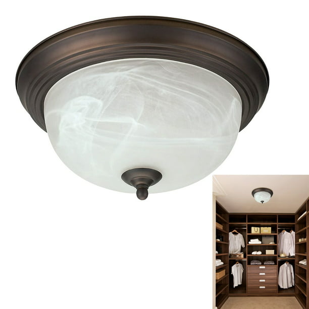 Bennington Traditional 13 In Flush Mount Dome Ceiling Light Fixture With Alabaster Glass Shade Oil Rubbed Bronze Com - Ceiling Fixture With Glass Shade