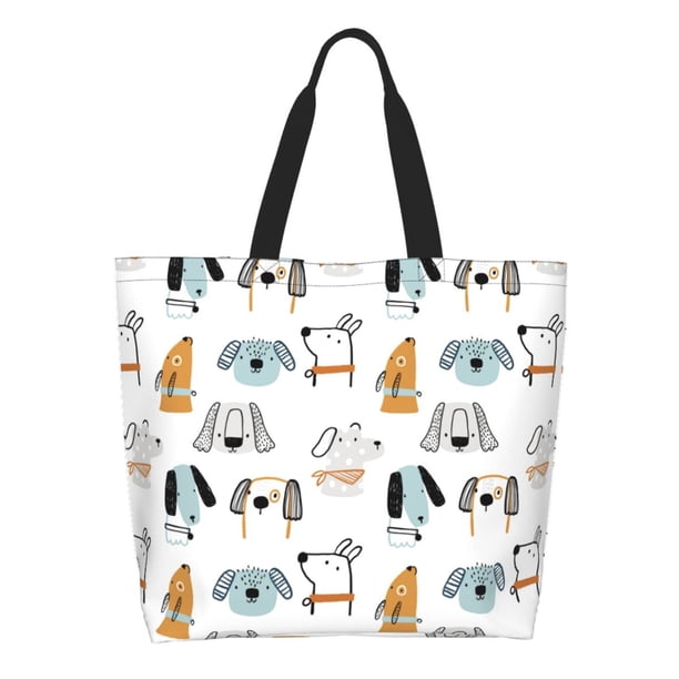 Fotbe Puppy Bolsa Tote Estética de Lona con Estampado para Mujer - Bolsa Reutilizable de Hombro Casual para Vacaciones, Compras, Trabajo y Gimnasio