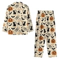 thumbnail image 3 of DISNIMO Womens Pajama Sets Cat Pumpkin Bat Print Long Sleeve Sleepwear with Long Pants Button Up Loungewear Oversized V Neck Nightwear Halloween Lounge Set, M, 3 of 7