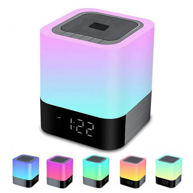 Altavoz Bluetooth, reloj despertador táctil, lámpara de noche, dormitorio, reloj despertador LED que cambia de color, luz nocturna, regalo de Navidad para niños, altavoz Bluetooth portátil, idea de re