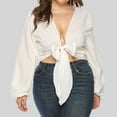 thumbnail image 4 of Tops Para Mujer Blusas Casuales Elegantes Camisas de Manga Larga Cordones de Moda Cuello en V Color Sólido Odeerbi ODB155049, 4 of 7