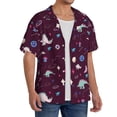 thumbnail image 2 of Uemuo Space Dinosaur Pattern Cotton Linen Short Sleeve Shirts,Casual Lightweight Button Down Shirts,Vacation Beach Summer Tops-Medium, 2 of 7