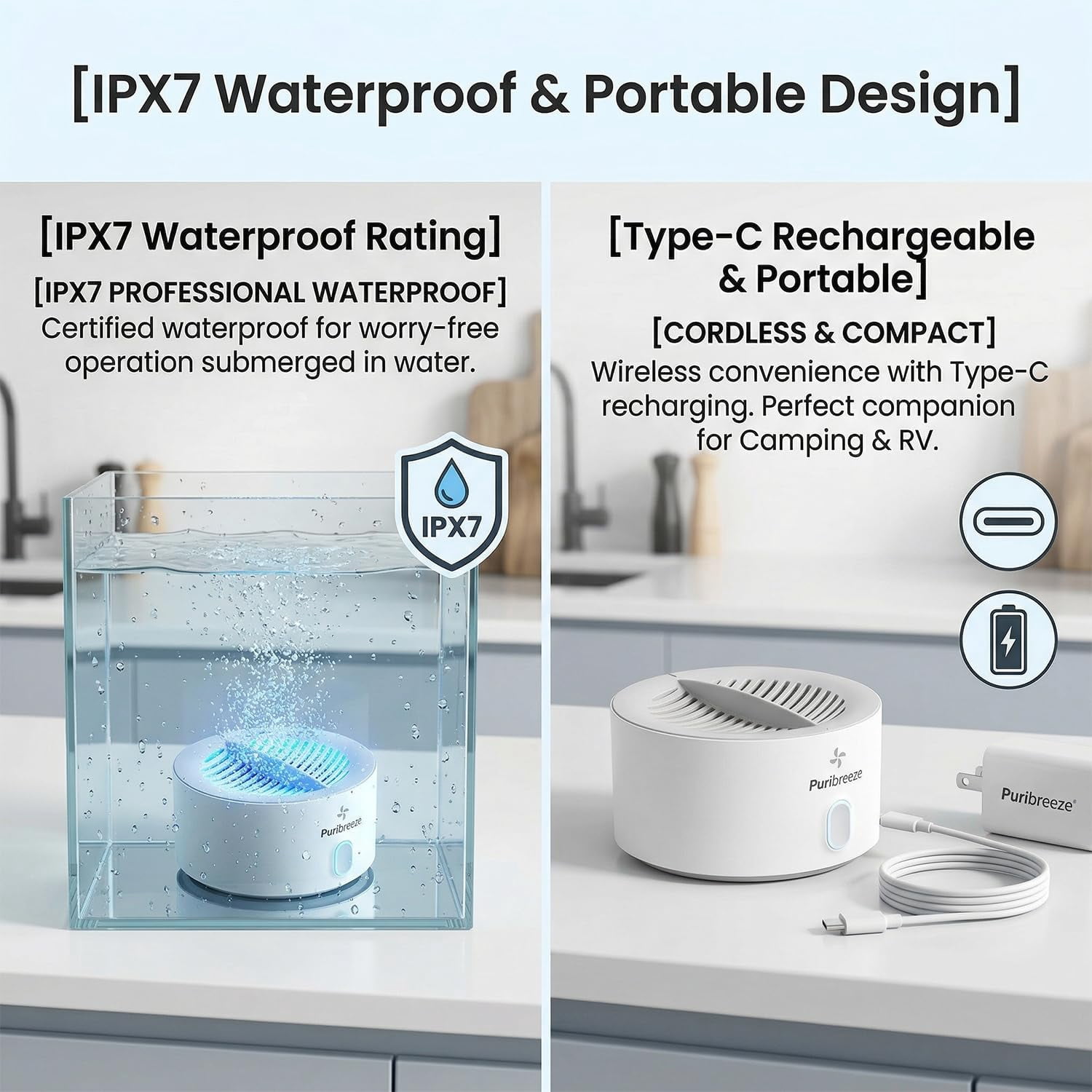 Puribreeze Produce Cleaner, Hydroxyl Ion Fruit & Vegetable Washer,  Cordless Rechargeable Cleaner, IPX7 Waterproof Portable 5-Minute Automatic Produce Washing Machine, Deep Cleaning Surface Residues