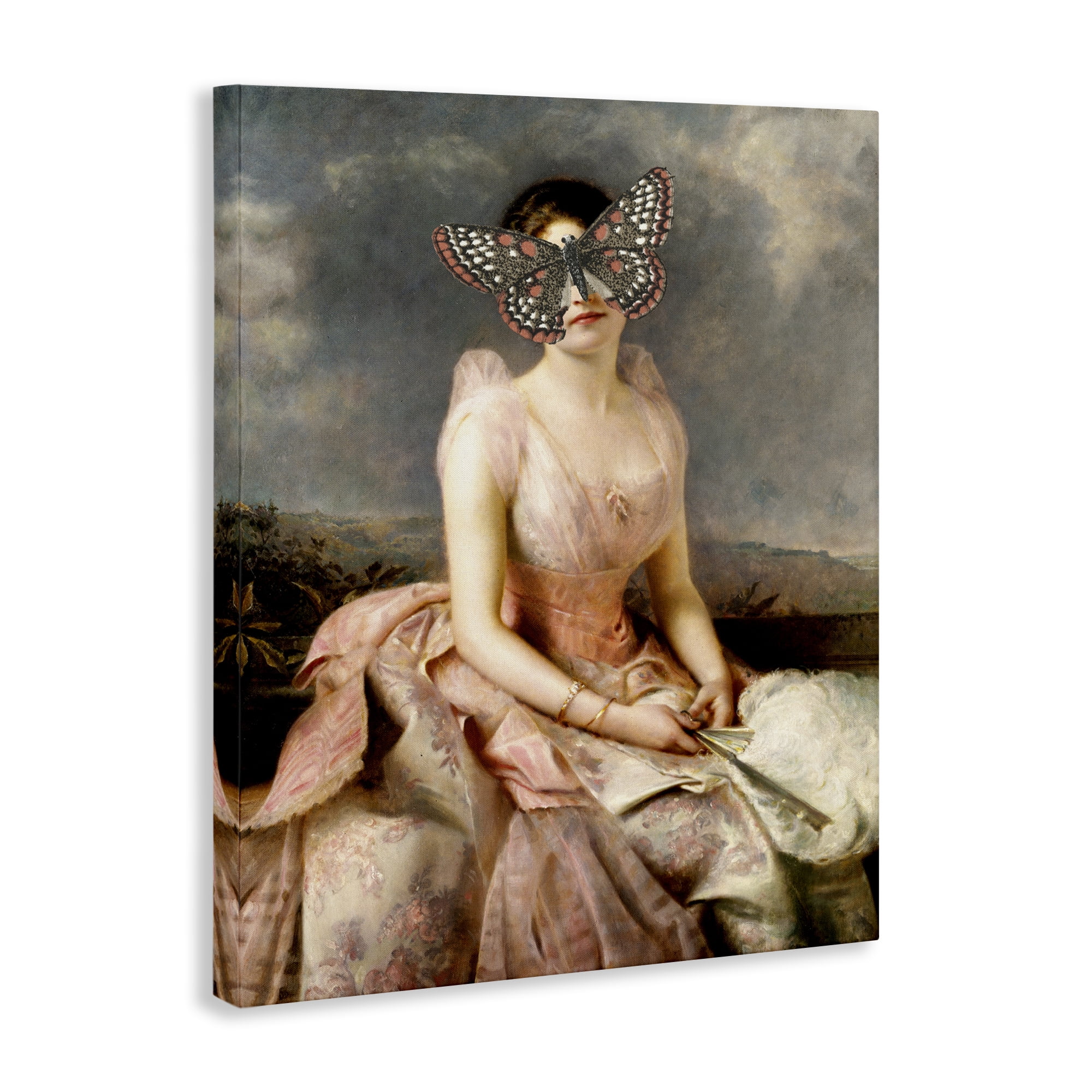 Stupell Industries Vintage Butterfly View People Painting Wrapped Canvas Art Print Wall Art, 30 x 40