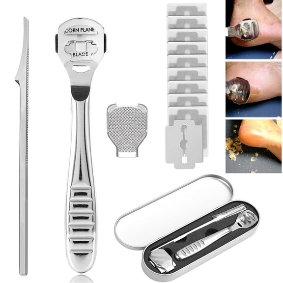 Callus Shaver Set Callus Remover Shaver Cutter Eliminator Razor With 10 Extra Sharp Refill Blades, Stainless Steel Foot File Head Care Hard Skin Remover for Hand and Foot Care Tool
