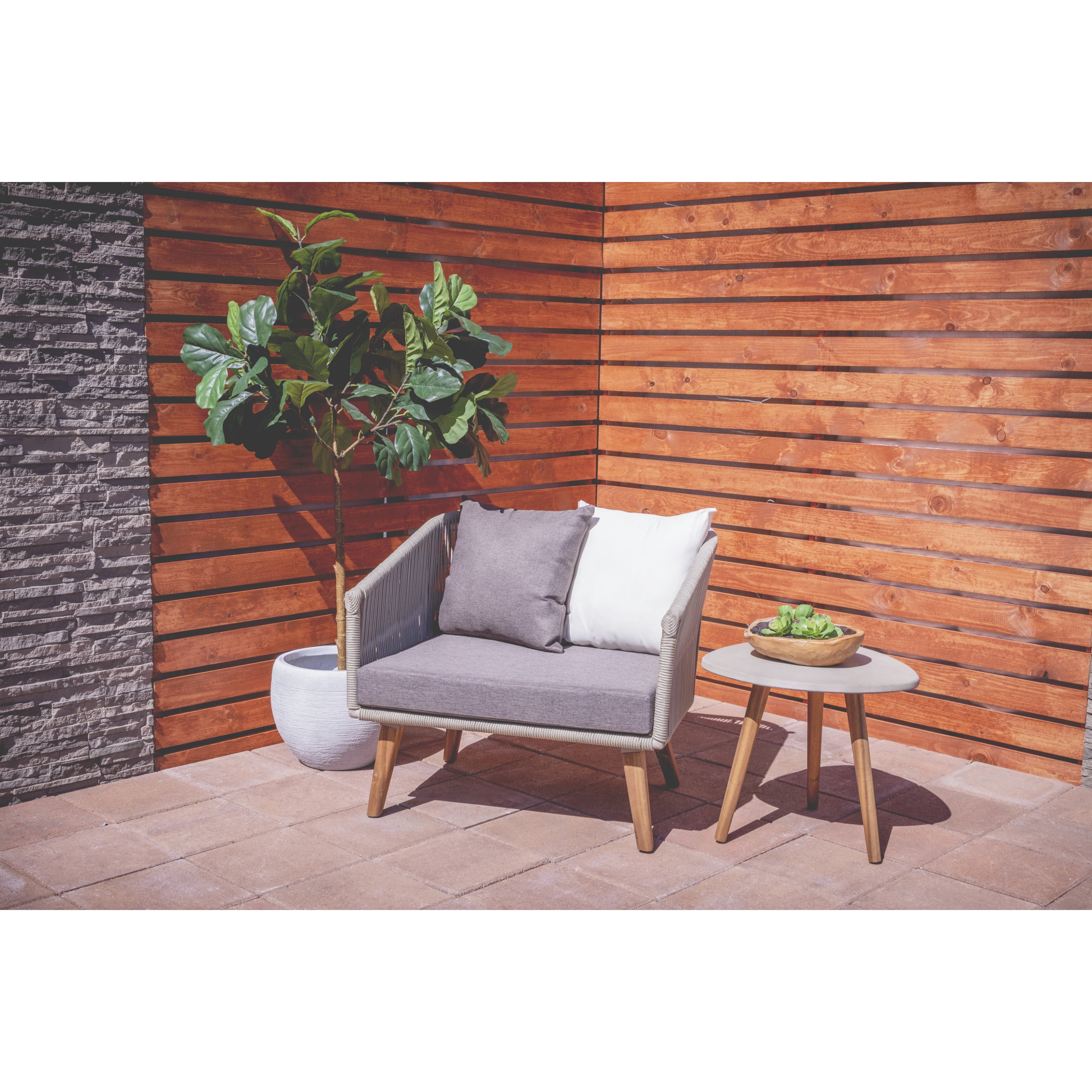 DecMode Woven Rope Wood Outdoor Chair with Polyester Cushions and Slender Tapered Legs - (Set of 2) Gray
