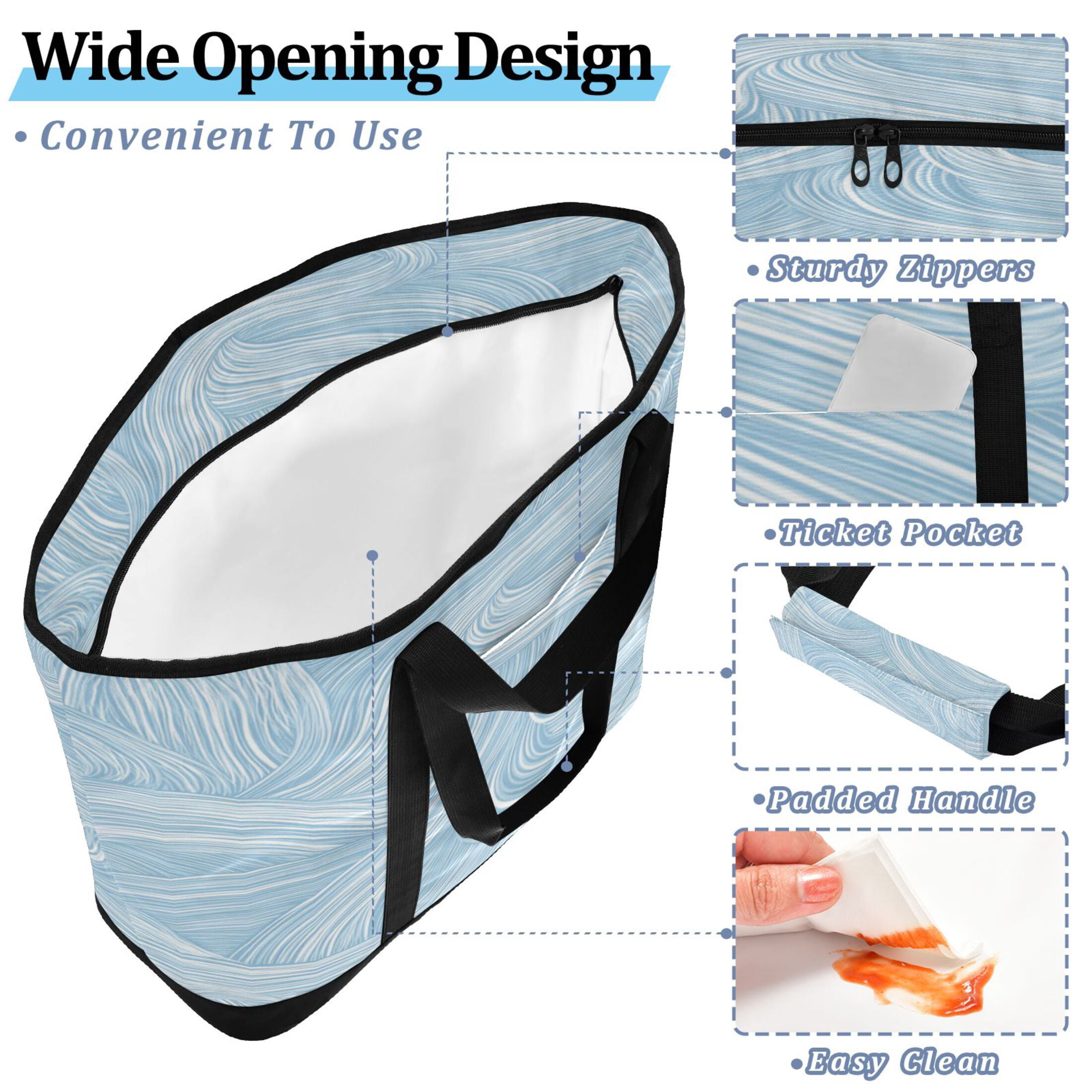Extra-Large Wide Opening Design Capacity Hand-Held Ice Pack Thickened Insulation Layer For Long-Lasting Cold Retention For Outdoor Shopping Picnics And Camping Light Blue Wavy Lines