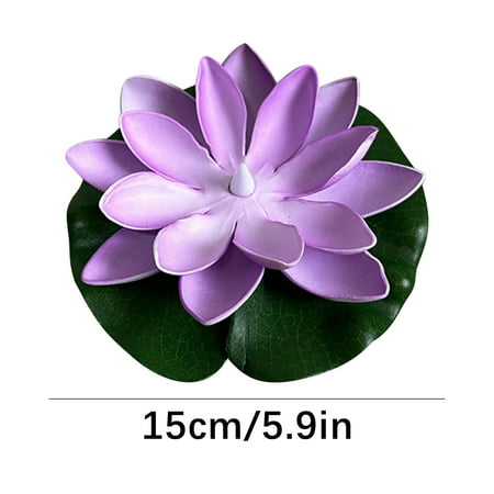 VQPeo 6 Pcs Pool Floating Lights Artificial Flowers Lifelike Lotus with LED Battery Operated Lily Pads Water Lantern for Decor