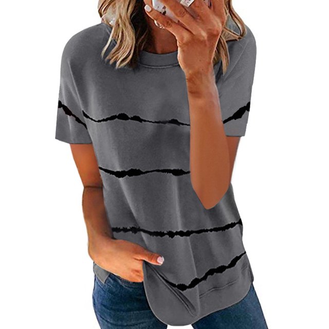 Women Summer T Shirt, Breathable Round Neck Women Short Sleeve T Shirt Loose Cut Skin Friendly For Shopping ANGGREK Gris oscuro 2XL