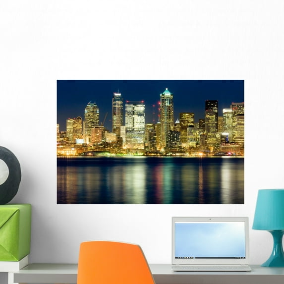 Seattle Night Wall Mural by Wallmonkeys Peel and Stick Graphic (24 in W x 16 in H) WM137984