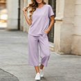 thumbnail image 7 of Zynoxe Womens Solid Color Lounge Sets Casual Crew Neck Short Sleeve Tops and Drawstring Capri Pants Tracksuit Sets Breathable Soft Two Piece Outfits, 7 of 7