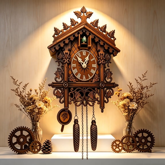 Diceymbol Clock Traditional Chalet Forest House Clock Handcrafted Wooden Wall Quartz Clock Pendulum Clock Home Decor Hanging Piece