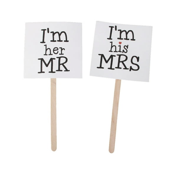 SHOWERORO Mr and Mrs Photo Props Wedding Decorations Unique Chair Signs White Paper and Wood 9.5cm x 20.5cm