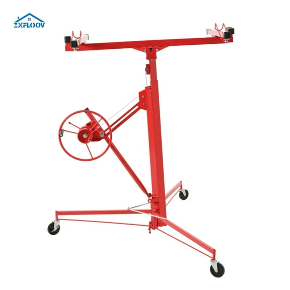 Heavy-Duty 11' Drywall Lift Hoist - Effortless Construction Tool with Rolling Caster Wheels & Lockable Jack - Perfect for Quick & Accurate Drywall Installation (Red)
