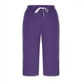 thumbnail image 5 of Women'S Pants Summer Striped Solid Loose Fit Capris Joggers Slimming Mid Waist Sport Trouser Purple Casual Lounge Pant S, 5 of 6
