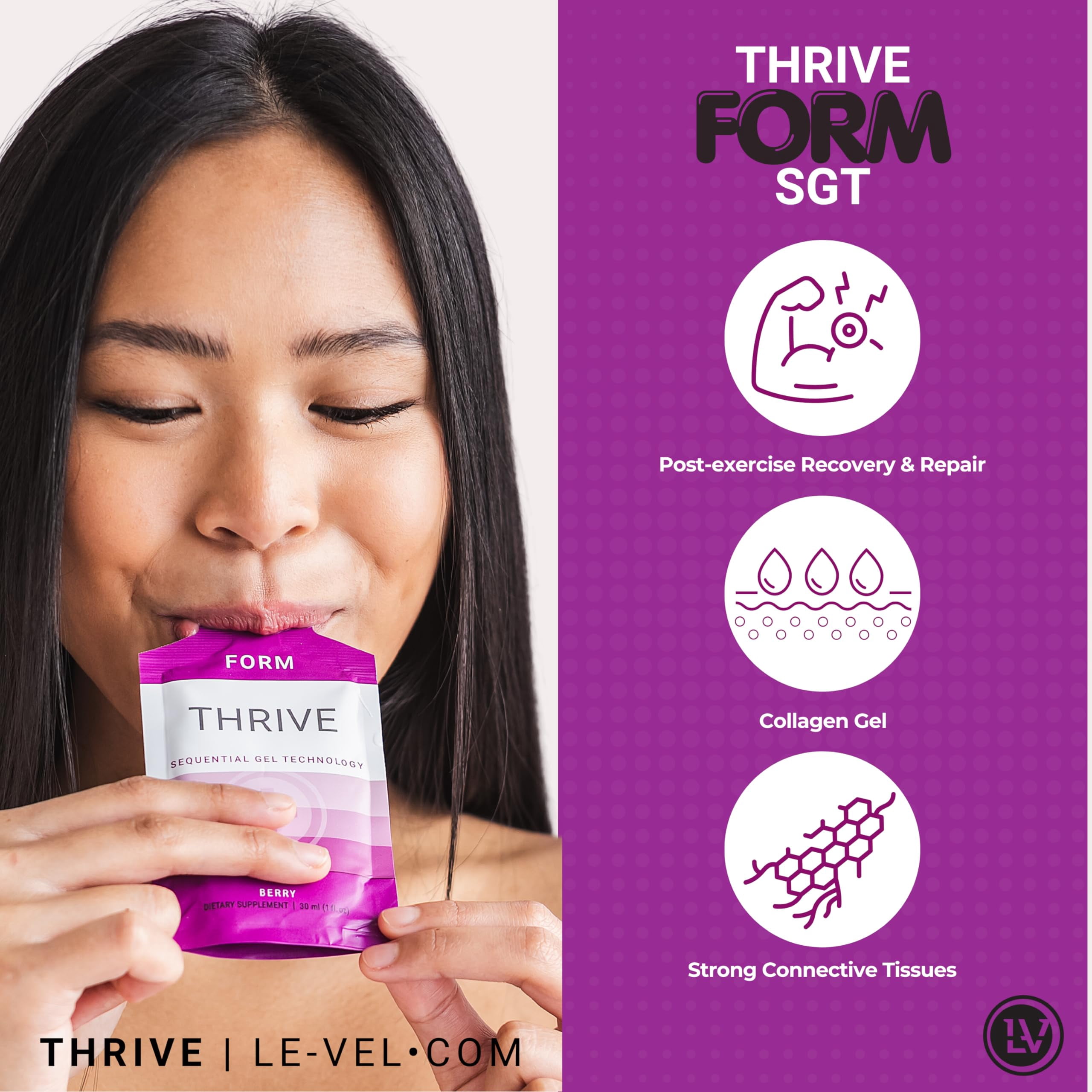 Thrive Form SGT Collagen Gel | 16 Packets | Hydrolyzed Collagen Peptides for Joint Health, Skin Elasticity & Lean Muscle Recovery | Sequential Gel Technology for Maximum Absorption | Plant-Based