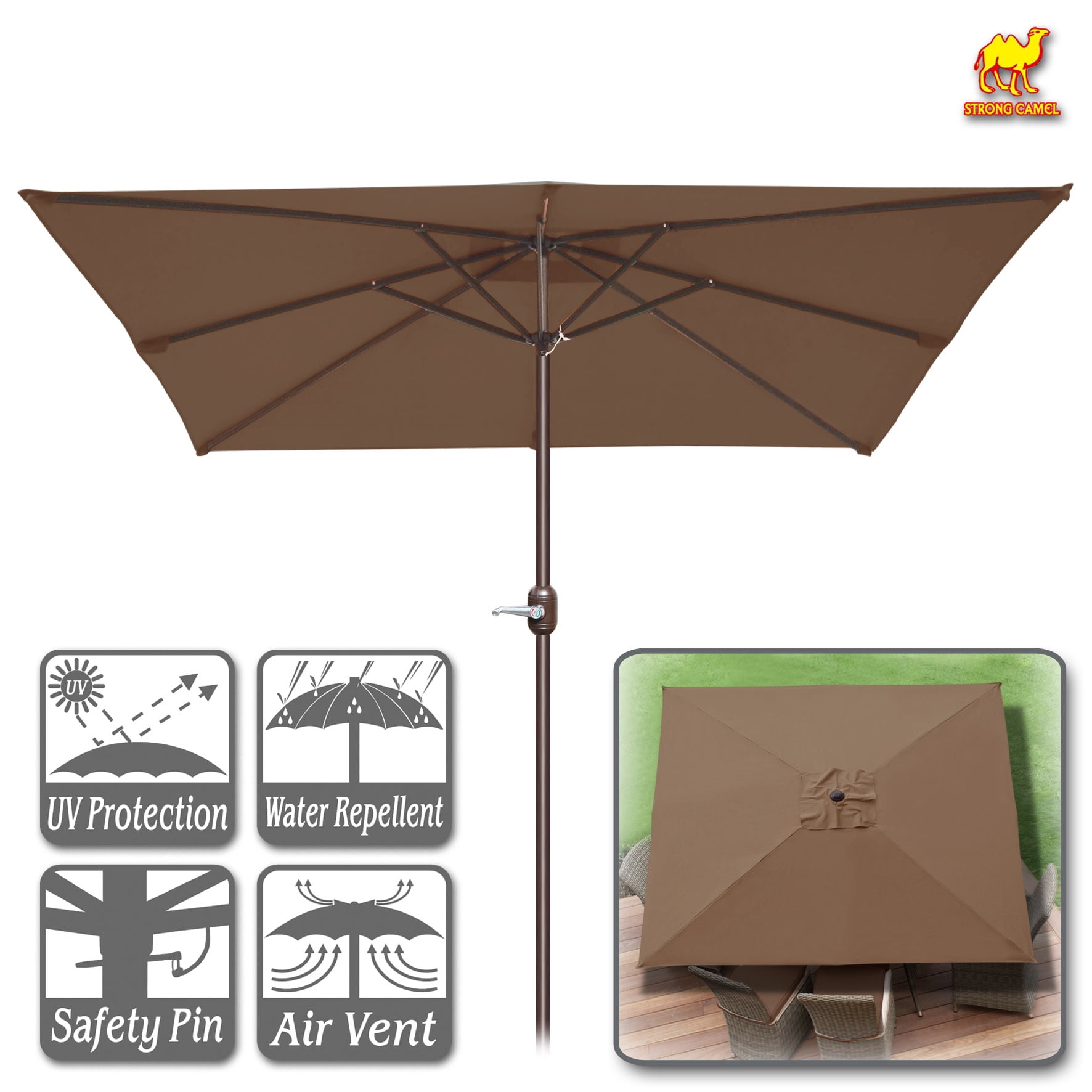 Strong Camel 8' x 8' Outdoor Patio Umbrella Sunshade Table Market Umbrella with Tilt&Crank for
