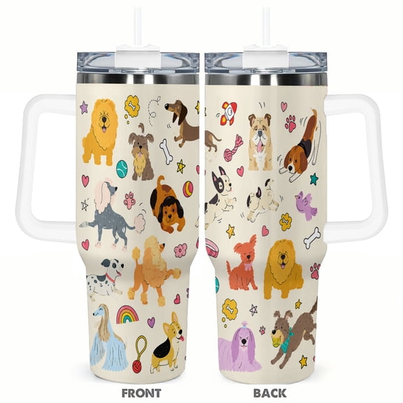 40oz Cute Dog Pattern Tumbler Insulated Car Cup Cartoon Puppy Travel Coffee Cup Pet Lover Gift