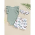 thumbnail image 4 of Suealasg Newborn Girl Summer Outfit Fly Sleeve Letter Flower Print Romper Elastic Waist Shorts Headband 3 6 Months Baby Girls Clothes, 4 of 7
