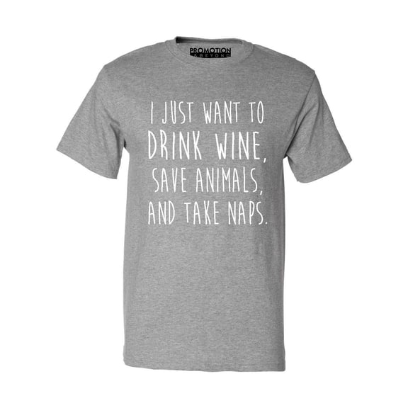P&B I Just want to Drink Wine, Save Animals, & Take Naps Men's T-shirt, Heather Gray, S